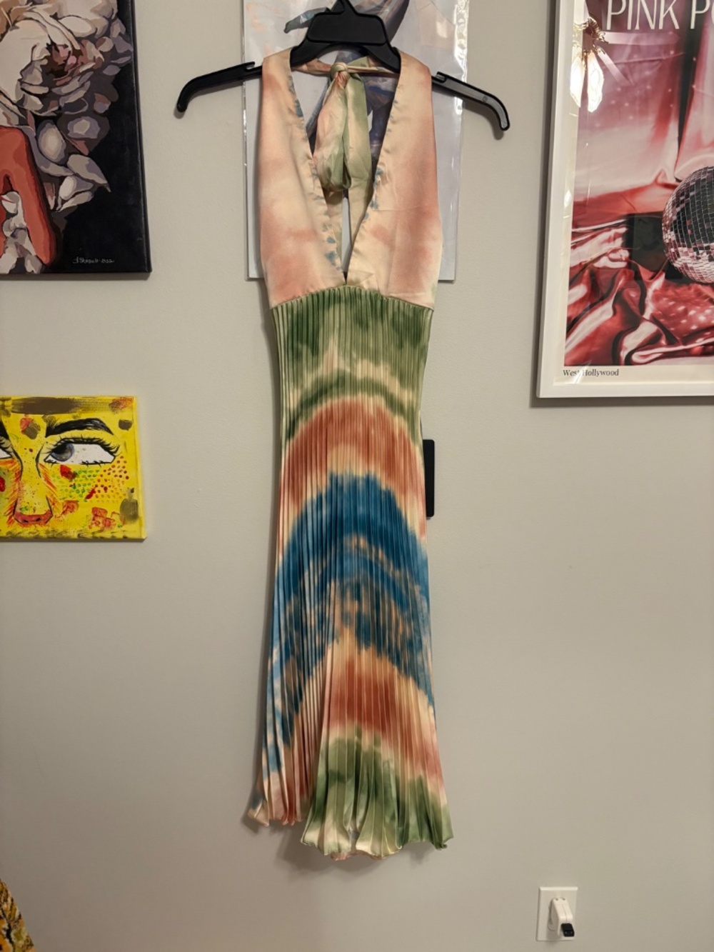 Lulus Multi Tie-Dye Satin Halter Midi Dress - Picture 2 of 3